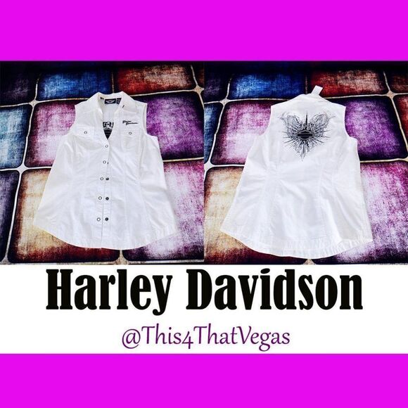 Harley Davidson white Bling black wings top - Picture 1 of 5